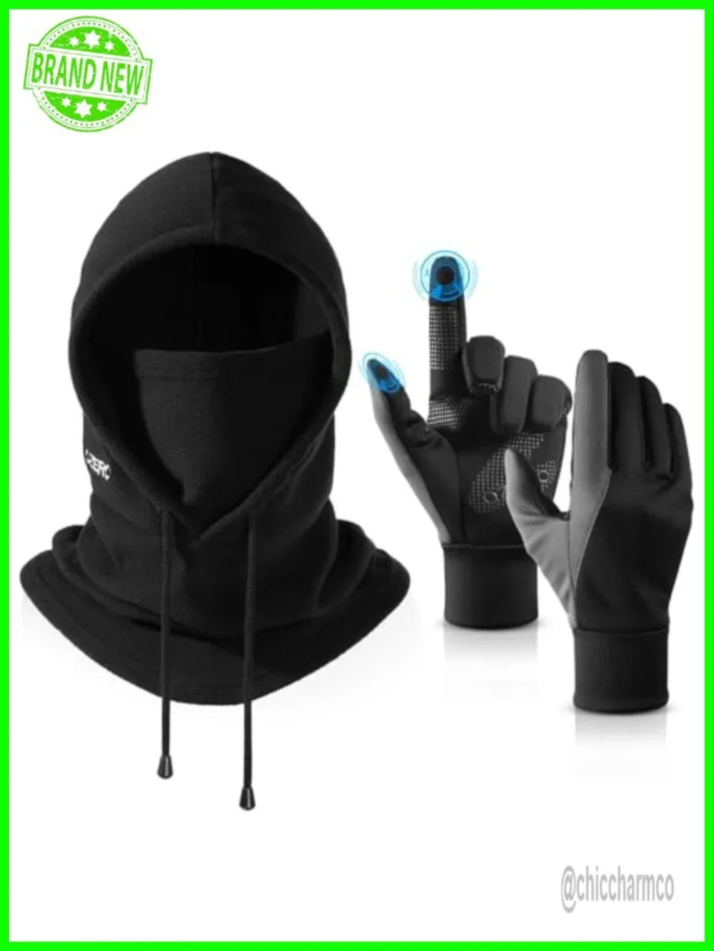 Polar Fleece Balaclava & Touchscreen Gloves Set for Skiing